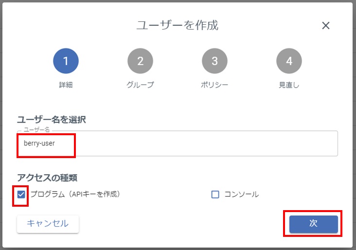 Wasabi設定 - Node-AI Berry用ユーザー詳細
