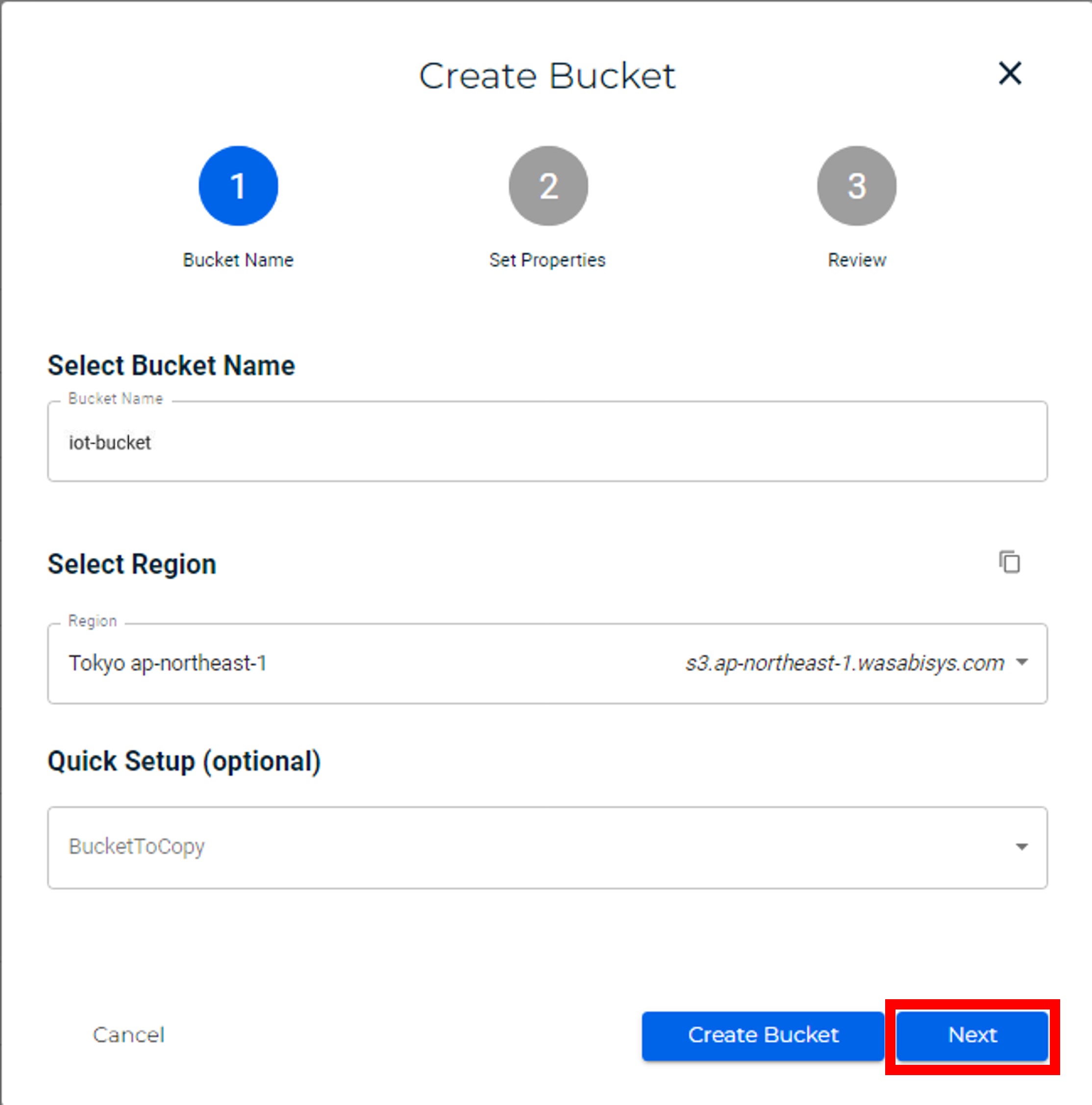 Wasabi設定 - バケット名