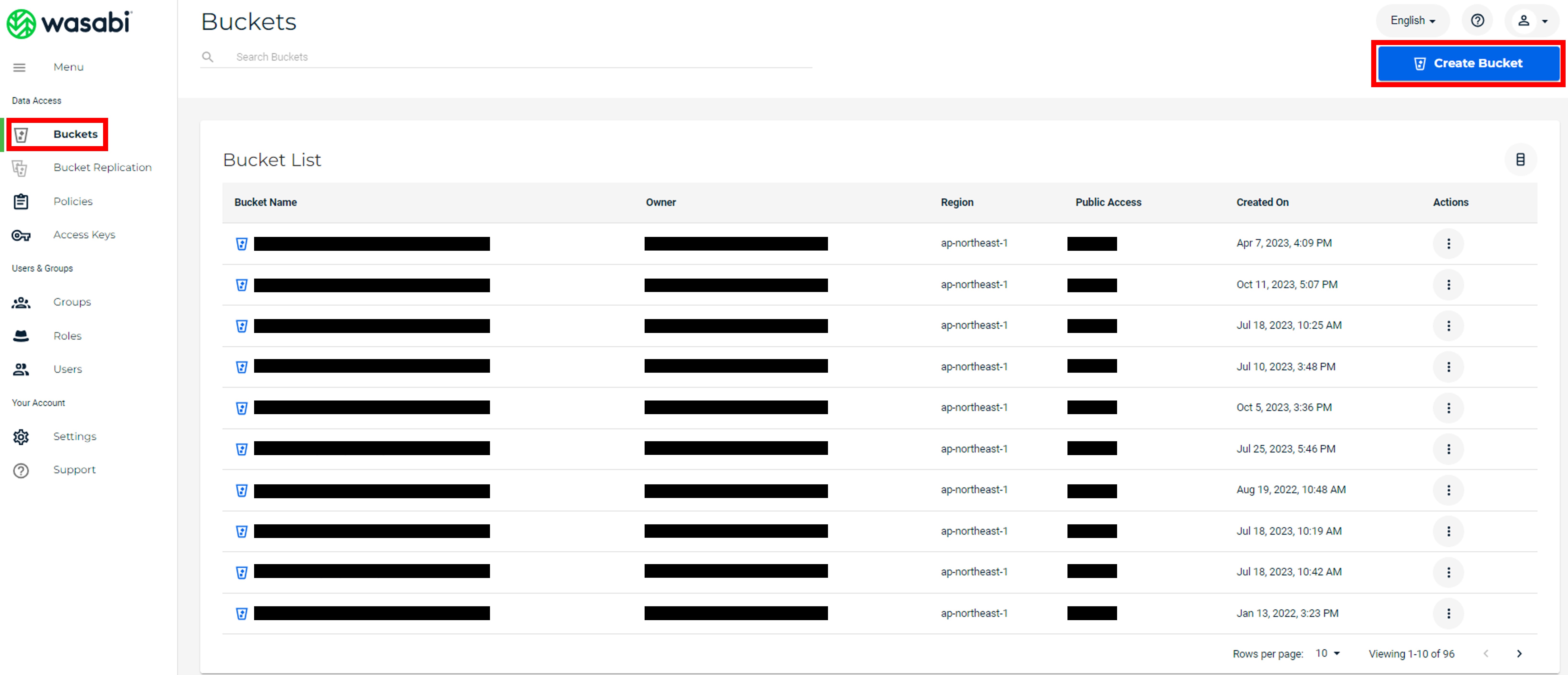 Wasabi設定 - バケット作成