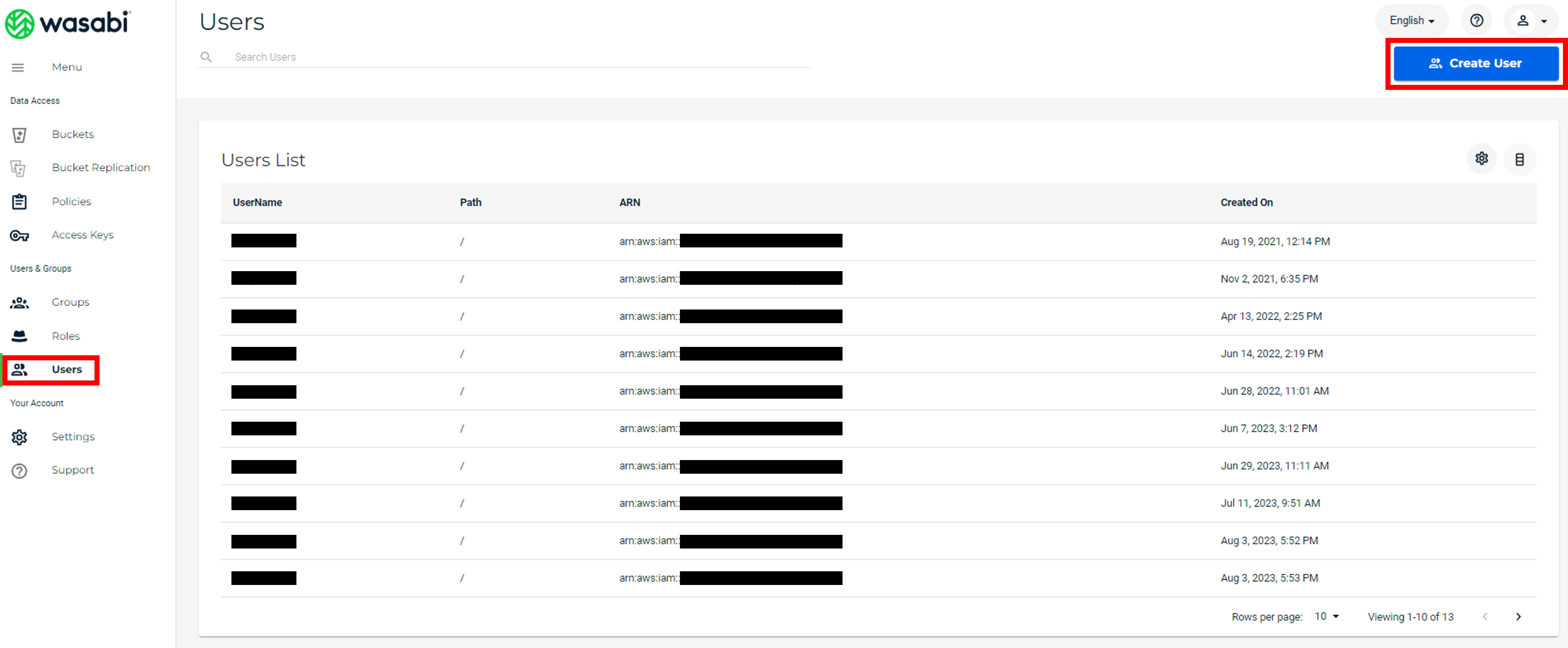 Wasabi設定 - TC用ユーザーの新規作成