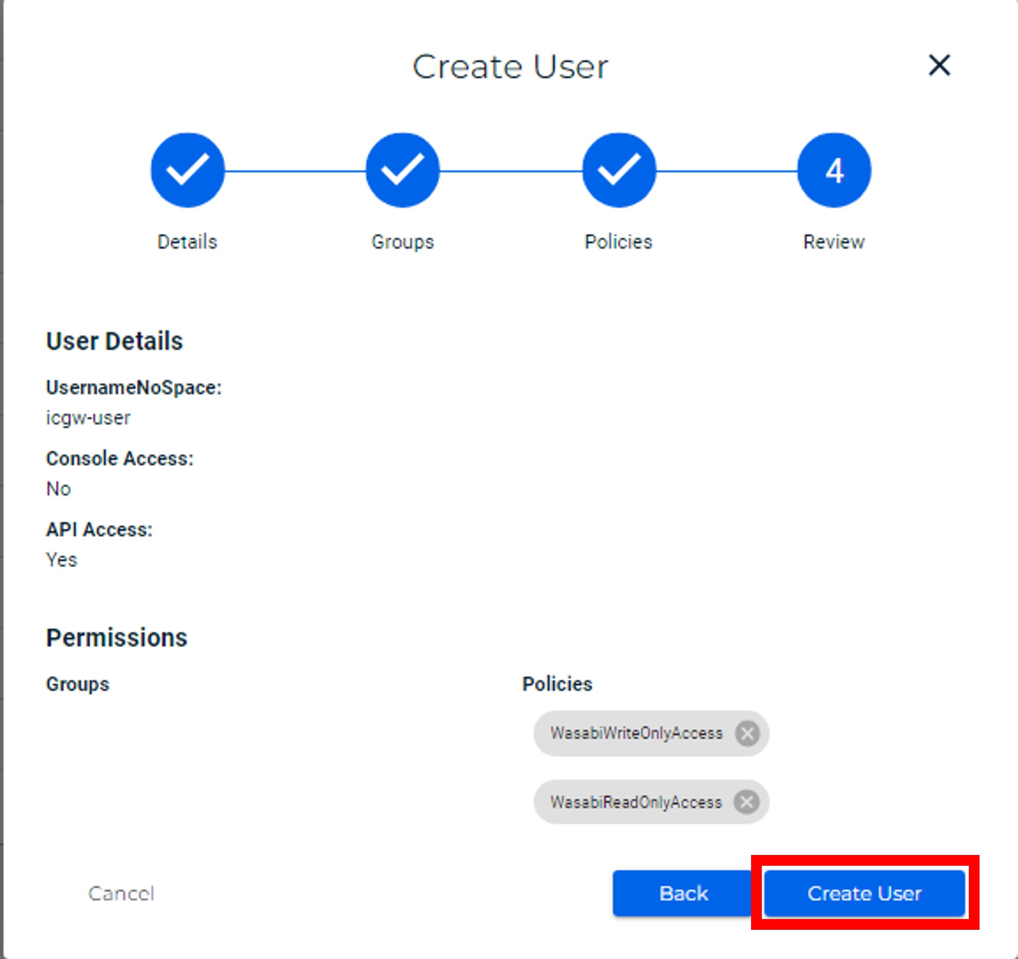 Wasabi設定 - ユーザーを作成