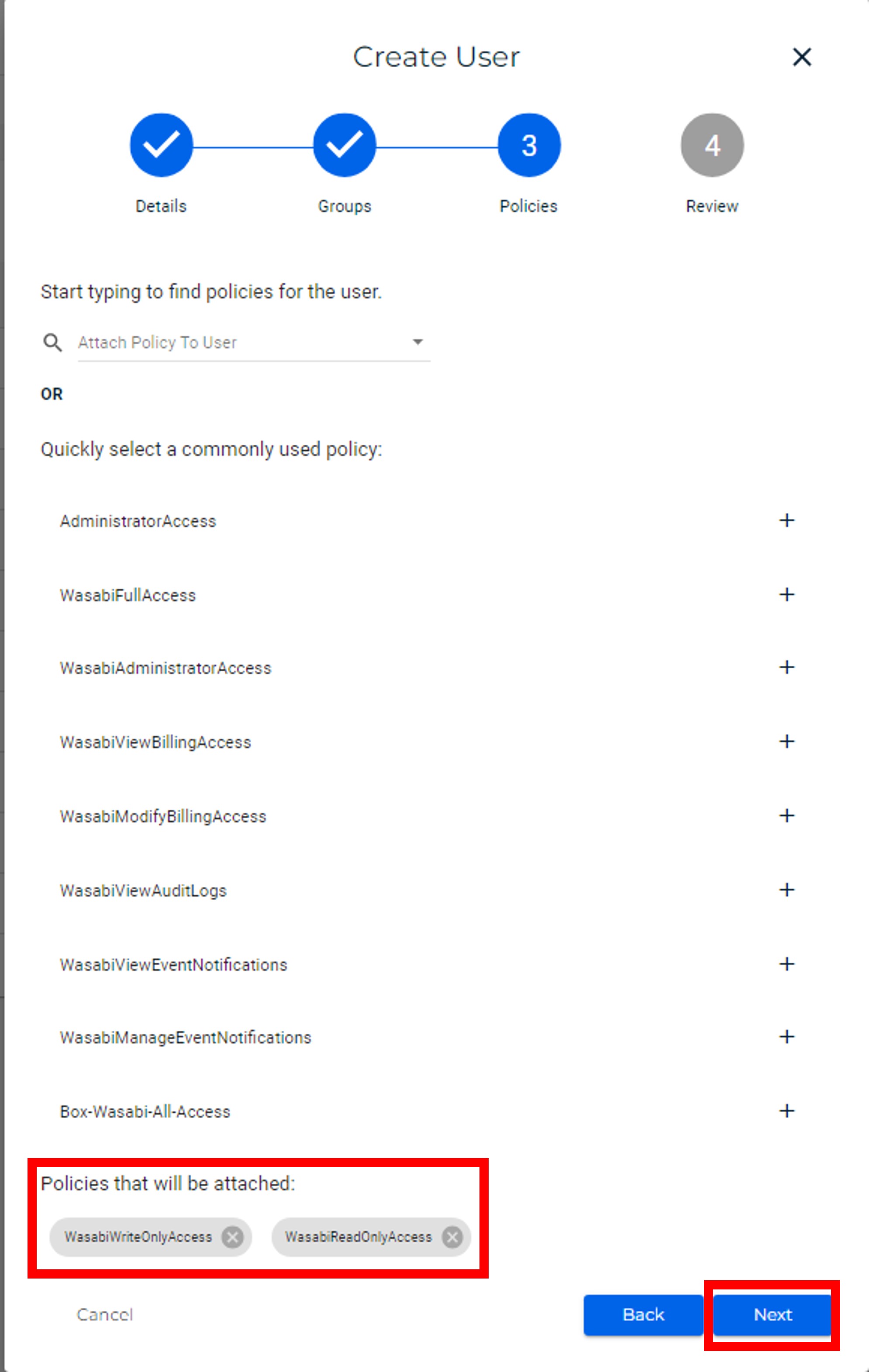 Wasabi設定 - ポリシー設定