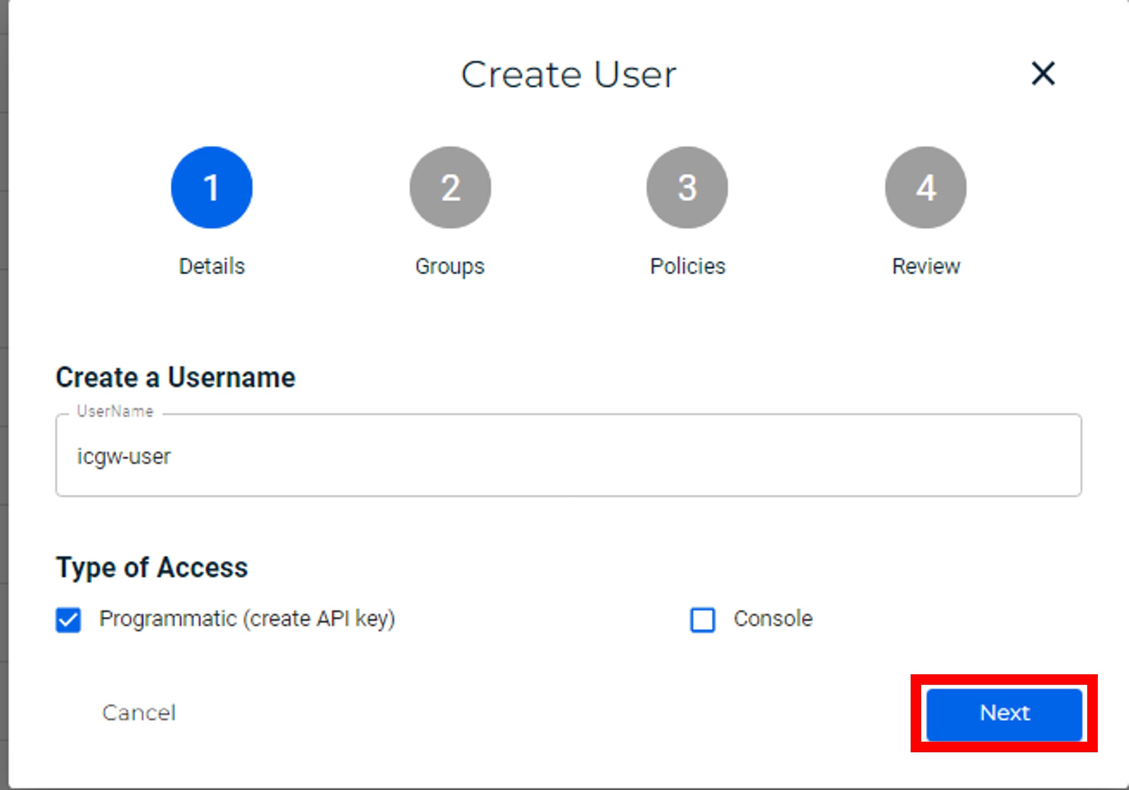 Wasabi設定 - ICGW用ユーザー詳細
