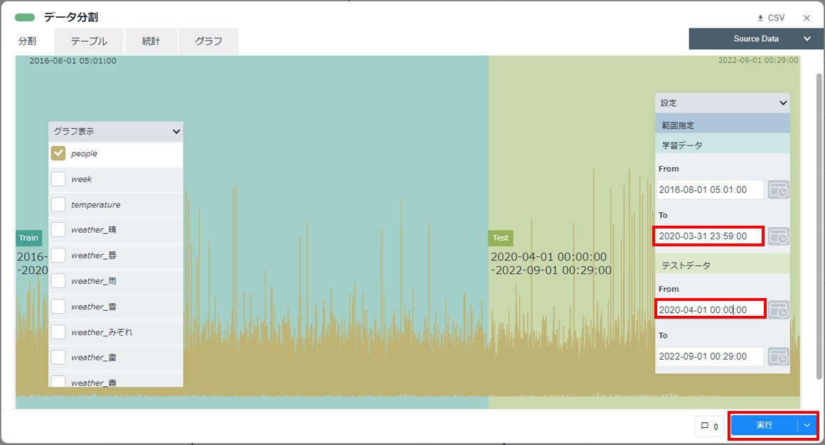 Node-AI環境構築-データ分割カード設定値入力実行