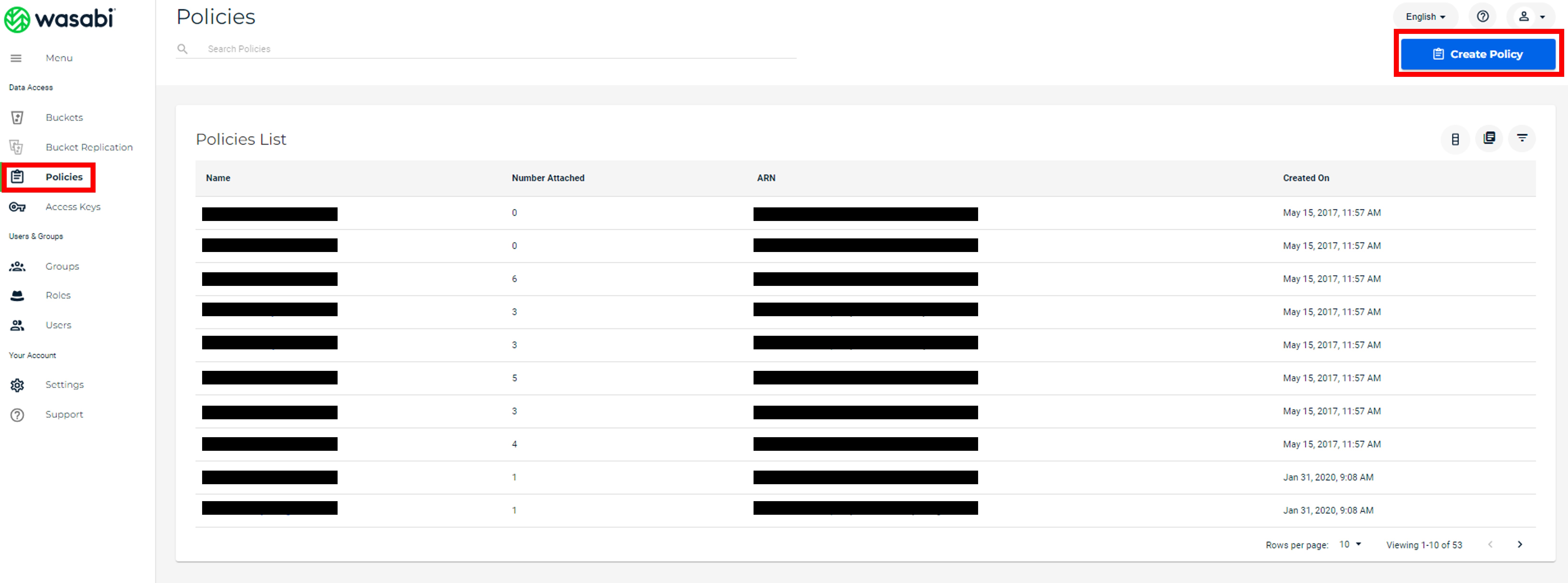 Wasabi設定 - ポリシー作成
