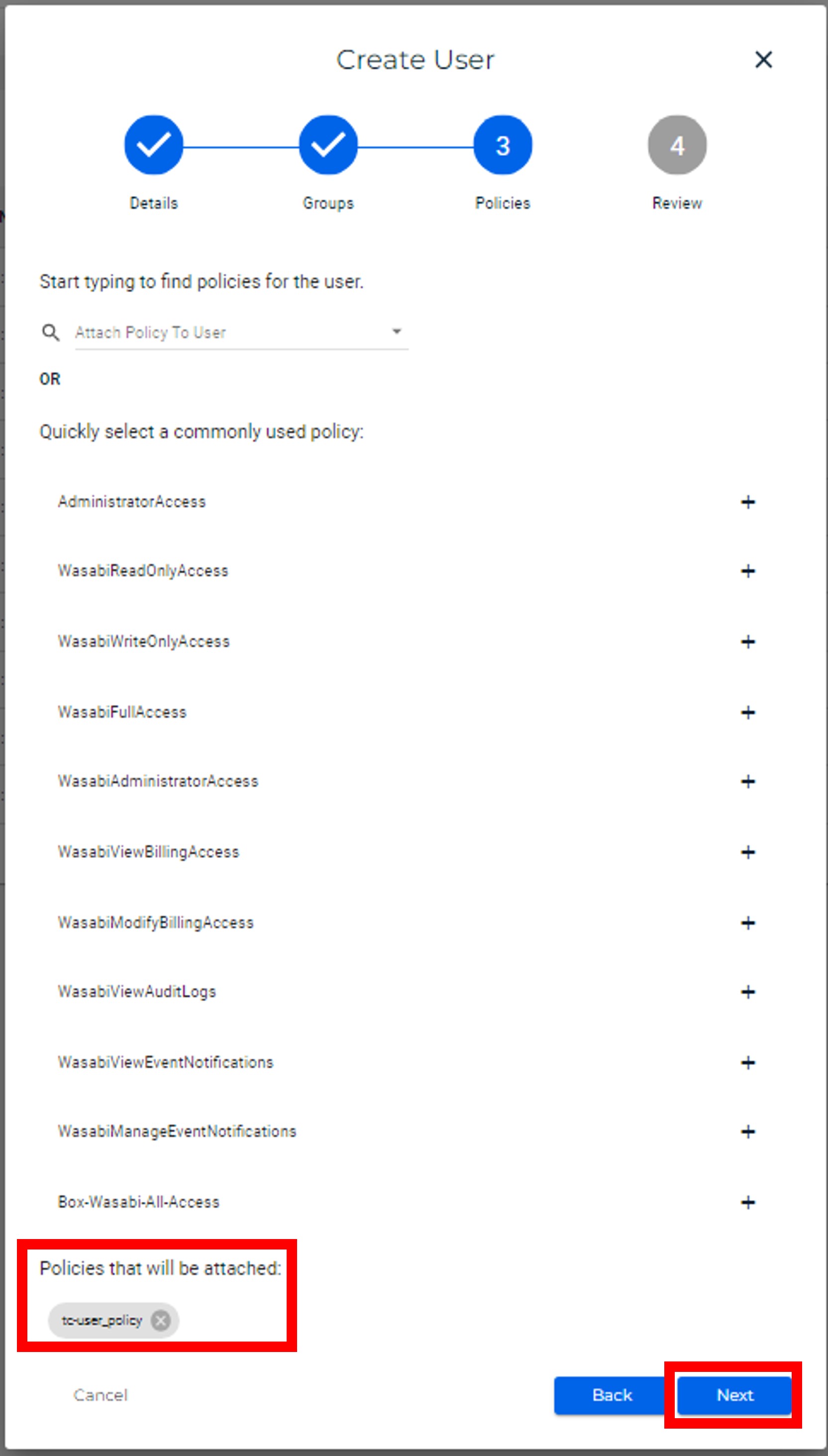 Wasabi設定 - ポリシー設定