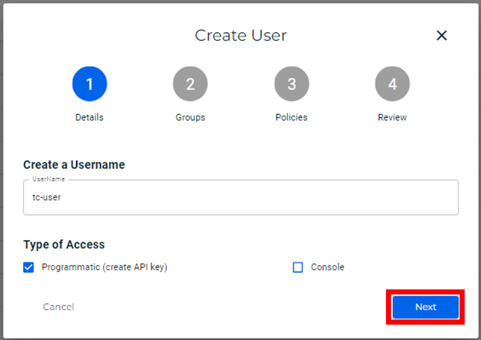 Wasabi設定 - TC用ユーザー詳細